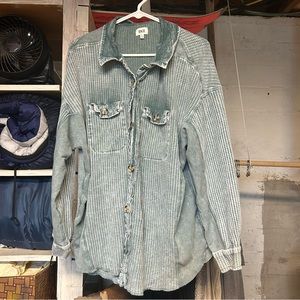BKE Distressed Green Button Shirt
